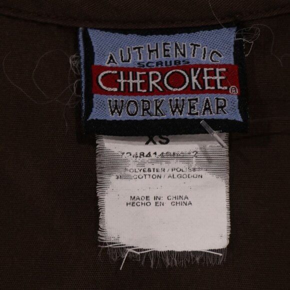 Cherokee Workwear Scrubs Brown Snap Front Top XS Lab Medical Uniform VTG Shirt - Picture 9 of 10